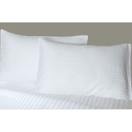 Organic Cotton Sateen Pillow Cases - Just Linen Hotel Collection 300 Thread Count 100% Cotton Sateen, Striped White, Pencil Striped Pack of 4 Queen Pillowcases