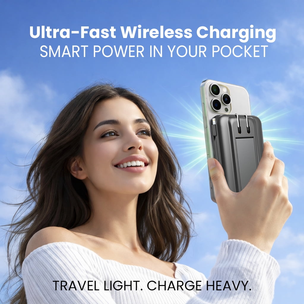 Electronic World 10000mAh MagSafe Power Bank,Magnetic Wireless Portable Charger for iPhone & Apple Watch,Built In Cables Kickstand,Wireless Battery Pack,Portable iPhone Charger