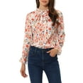 thumbnail image 1 of INSPIRE CHIC Blouse à Fleurs pour Femme à Col à Volants avec Nœud Papillon, Boutonnée, Manches Longues, TP, Blanc, 1 of 6