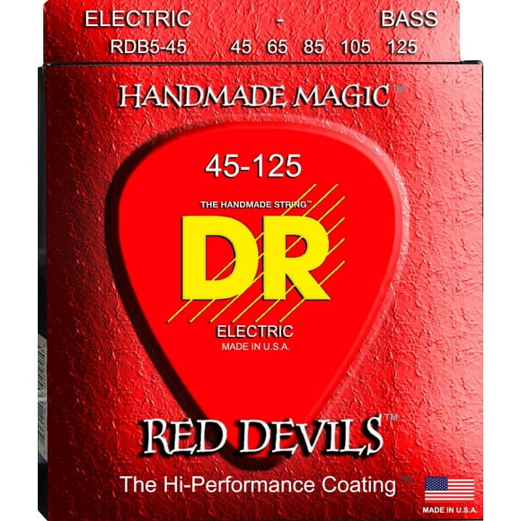 DR Strings Red Devils-Extra-Life Red Coated 5 String Bass 45-125