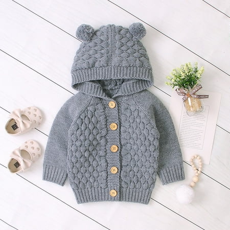 

LYMAYTER Infant Knit Hoodie Newborn Solid Colours Long Sleeve Sweaters for Kids Boys Girls Cardigan Jacket 3-12 Months