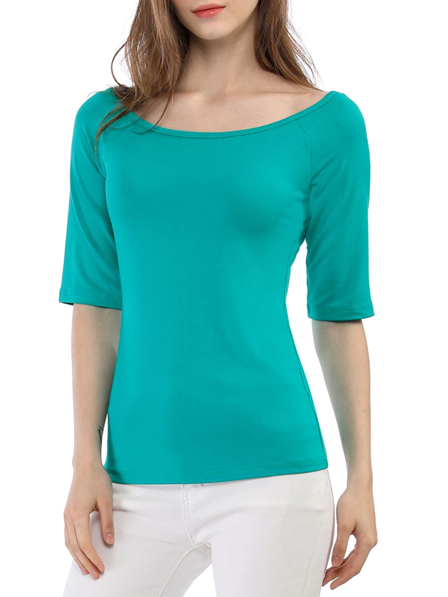 DARING DIVA Women's Slim Fit Pullover Boat Neck Stretchable T-Shirt XL Green
