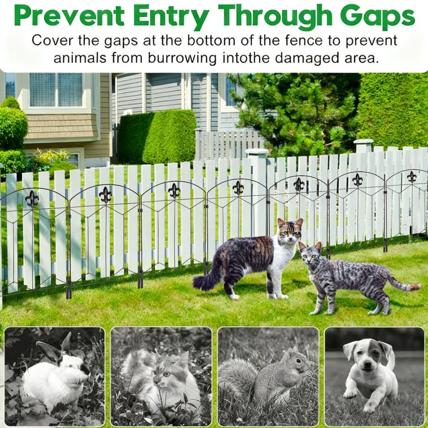 Decorative Garden Fence 10 Pack, 24in H x 12.5in L Arched No Dig Metal Fence Panels, Rustproof Outdoor Animal Barrier for Dogs, Rabbits, Flower Beds, Yard, Patio Decor & Lawn Border Protection