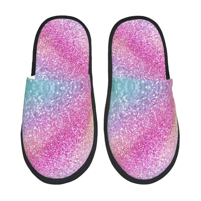 Fotbe Fun Rainbow Pink Pantuflas Peludas para Mujer con Estampado, Zapatillas de Peluche, Zapatos de Invierno para Casa, Uso Interior y Exterior-Large
