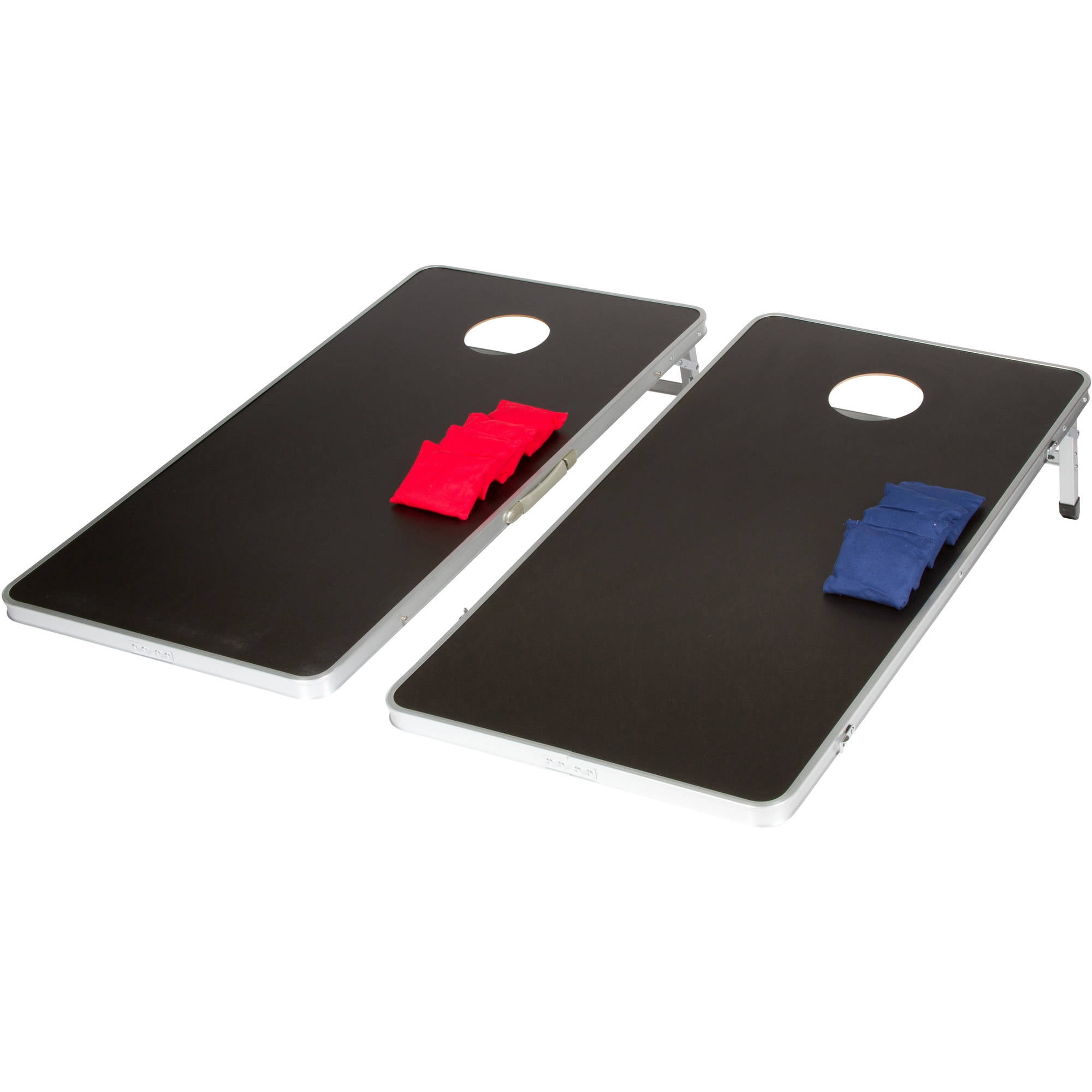F2C Portable Aluminum/PVC Framed Bean Bag Cornhole Toss Game Set Boards 3FT 2FT/4FT 2FT W/ 8 Bean Bags and Carrying Case Original Black Classic Red& Blue to Choose 3FT2FT Black Aluminum