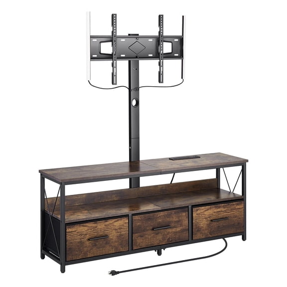 52" TV Stand with Mount, Entertainment Center with Power Outlet, Height Adjustable Console - 3 Drawers, Fits 32-75" TVs, Living Room, Brown