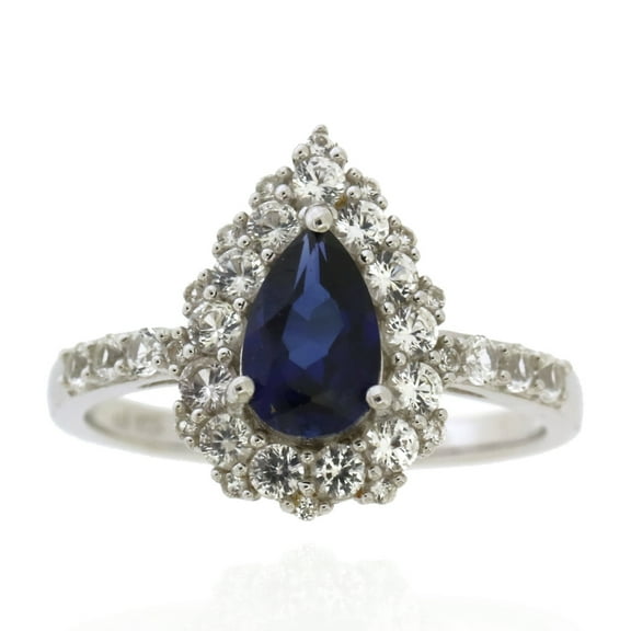 Jay Heart Designs 925 Sterling Silver Created Sapphire and Created White Sapphire Ring