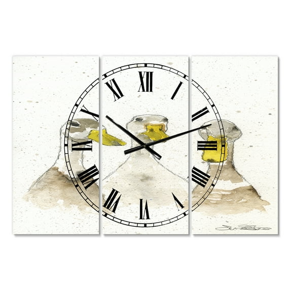 Designart 'Three White Ducks' Large Farmhouse Wall Clock
