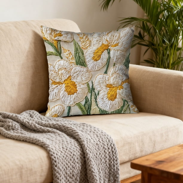 Funda de almohada de poliéster para decoración del hogar, funda de almohada con girasoles, funda de cojín para sofá y patio, funda de almohada de primavera y verano, funda de almohada bordada con plan
