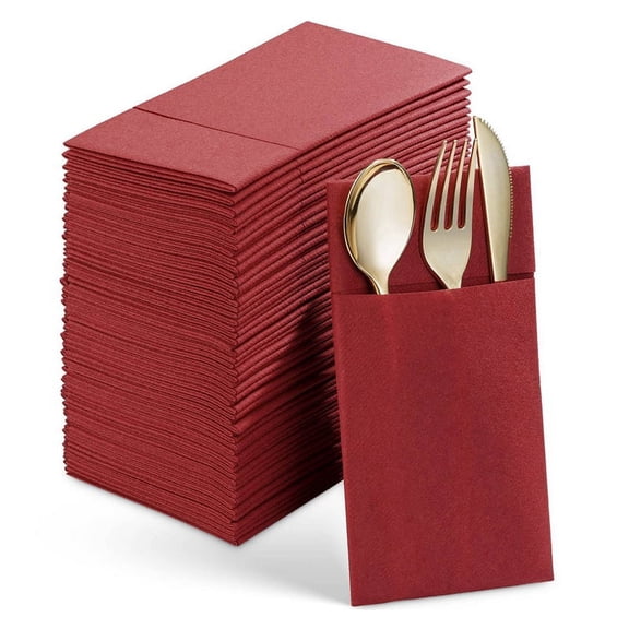 Mictong disposable napkins, built-in cutlery bag, pre folded fabric paper, suitable for wedding banquets, red, 50 pieces