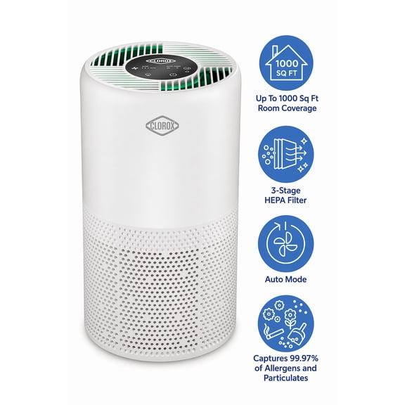 Clorox Turbo  Air Purifiers for Allergies and Asthma, HEPA Air Purifier for Medium Rooms, Auto Mode, Air Cleaner up to 1,000 Sq Ft