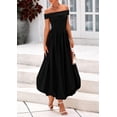 thumbnail image 4 of Vestido PRETTYGARDEN para mujer, de verano, con hombros descubiertos, línea A, negro, 4 of 9