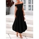 thumbnail image 4 of Vestido PRETTYGARDEN para mujer, de verano, con hombros descubiertos, línea A, negro, 4 of 9