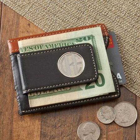 Personalized Two - Toned Leather Magnetic Money Clip Wallet