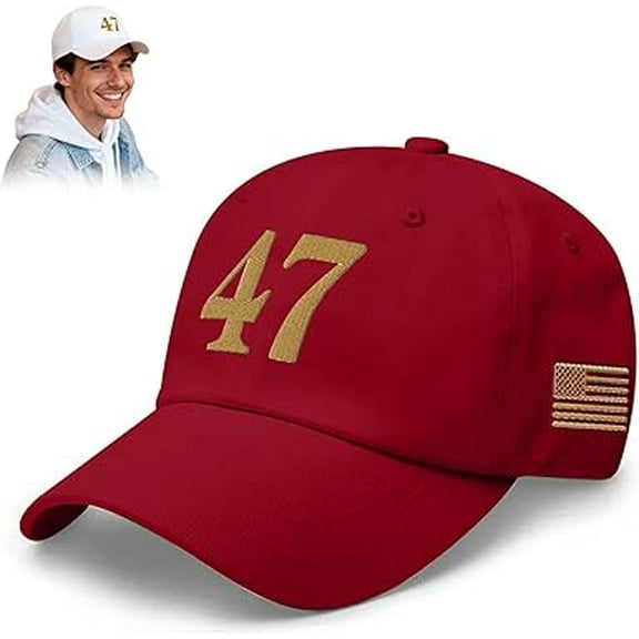 Unisex 47 Printed Baseball Cap, Gold Embroidery for Men Women Adjustable Patriot Hat(red)