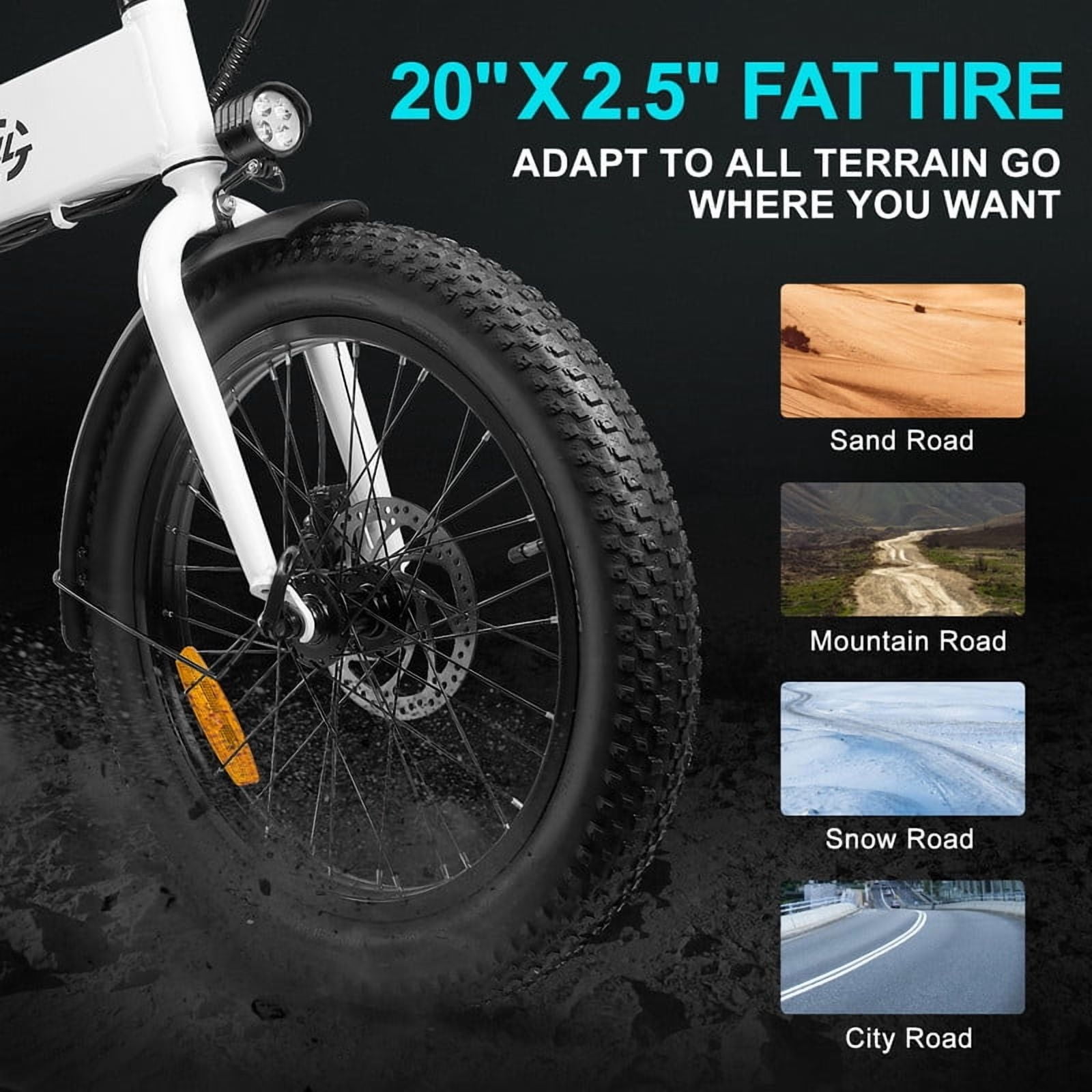 750W Peak Electric Bike for Adults,500W Motor, 20"x2.5" Fat Tire Folding Ebike,48V 7.8Ah Battery 43Miles long ranges,Up to 24MPH Max Speed