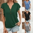 thumbnail image 4 of TNOBHG Women V-neck Ruffle Sleeve Top Women's Elegant Short-sleeved Blouse Solid Color T-shirt Soft Loose Fit Summer Comfortable Spring Tee Ruffled Short, 4 of 8