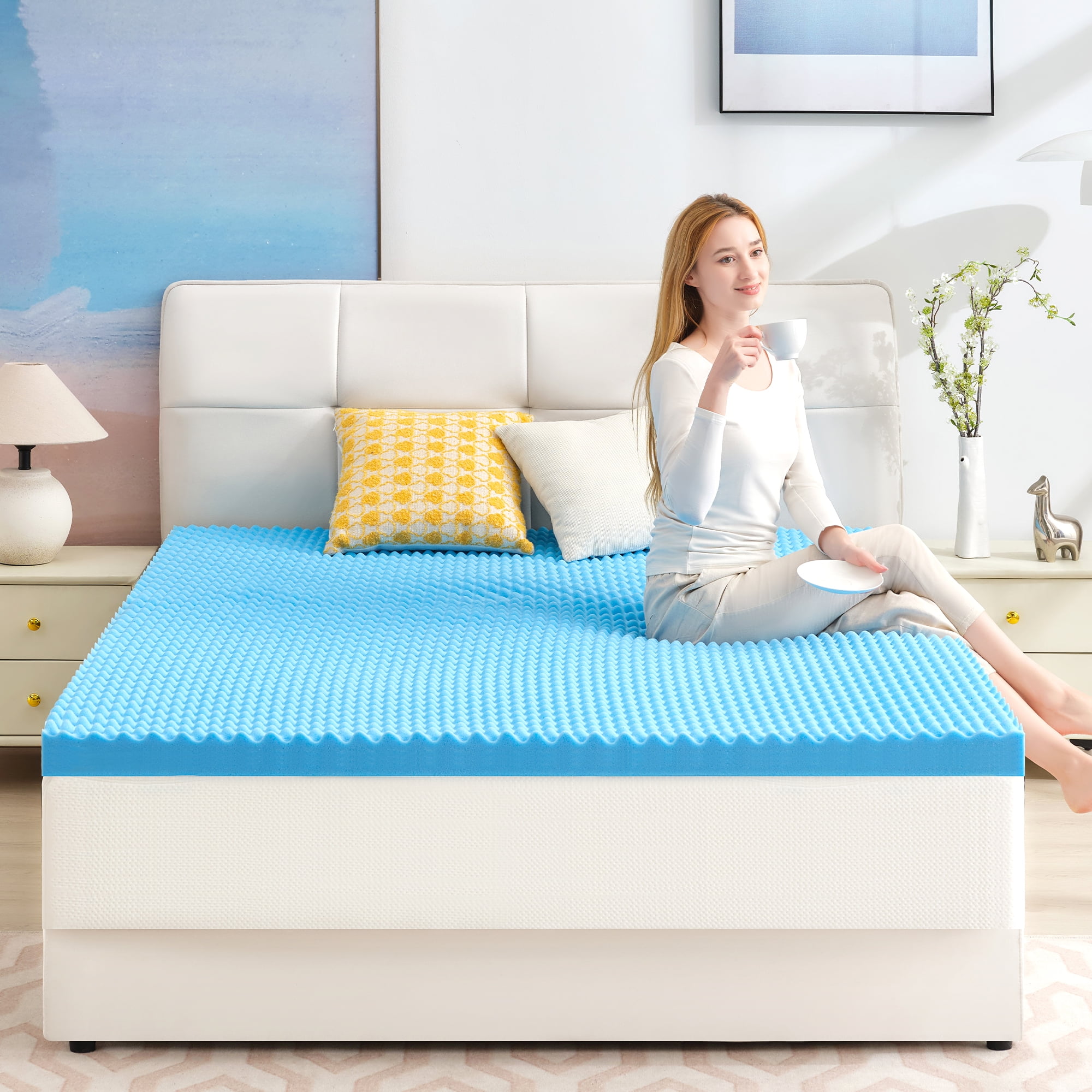 BDEUS 2 inch Gel Cooling Memory Foam Mattress Topper, Memory Foam Egg Crate Mattress Topper, CertiPUR-US Certified, Twin Size