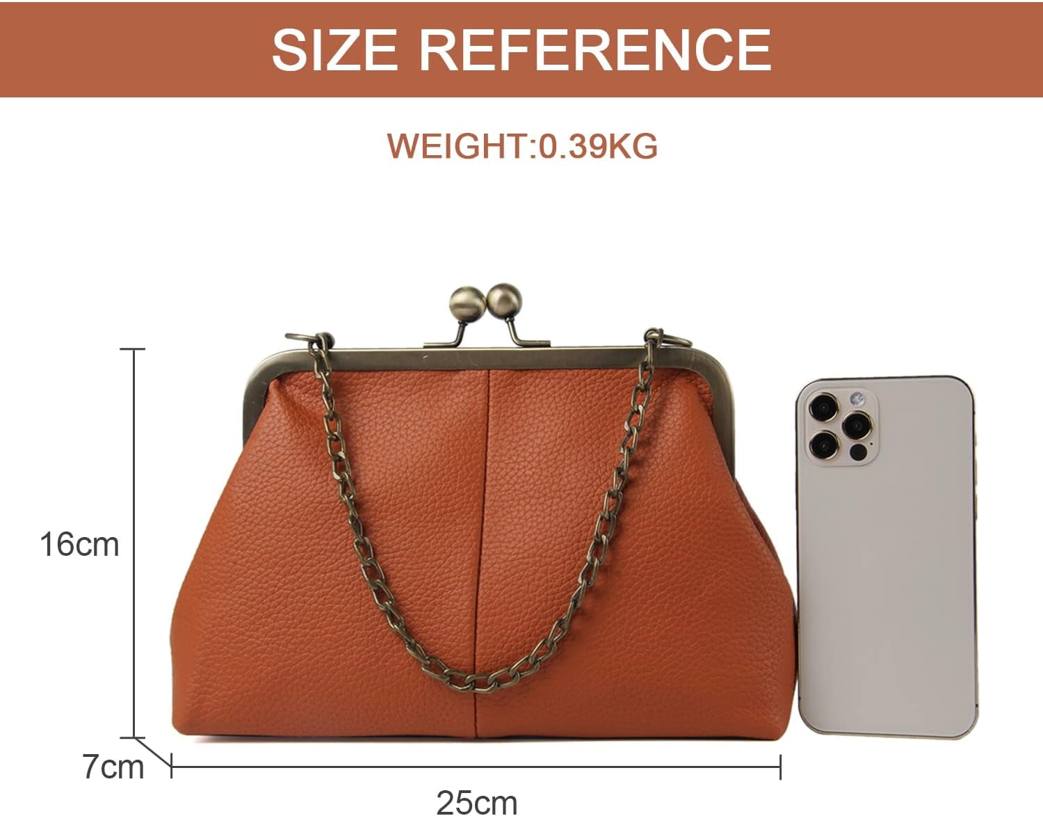 Gioobbt Retro Kiss Lock Clutch Shoulder Bag with Chain Strap Wallet