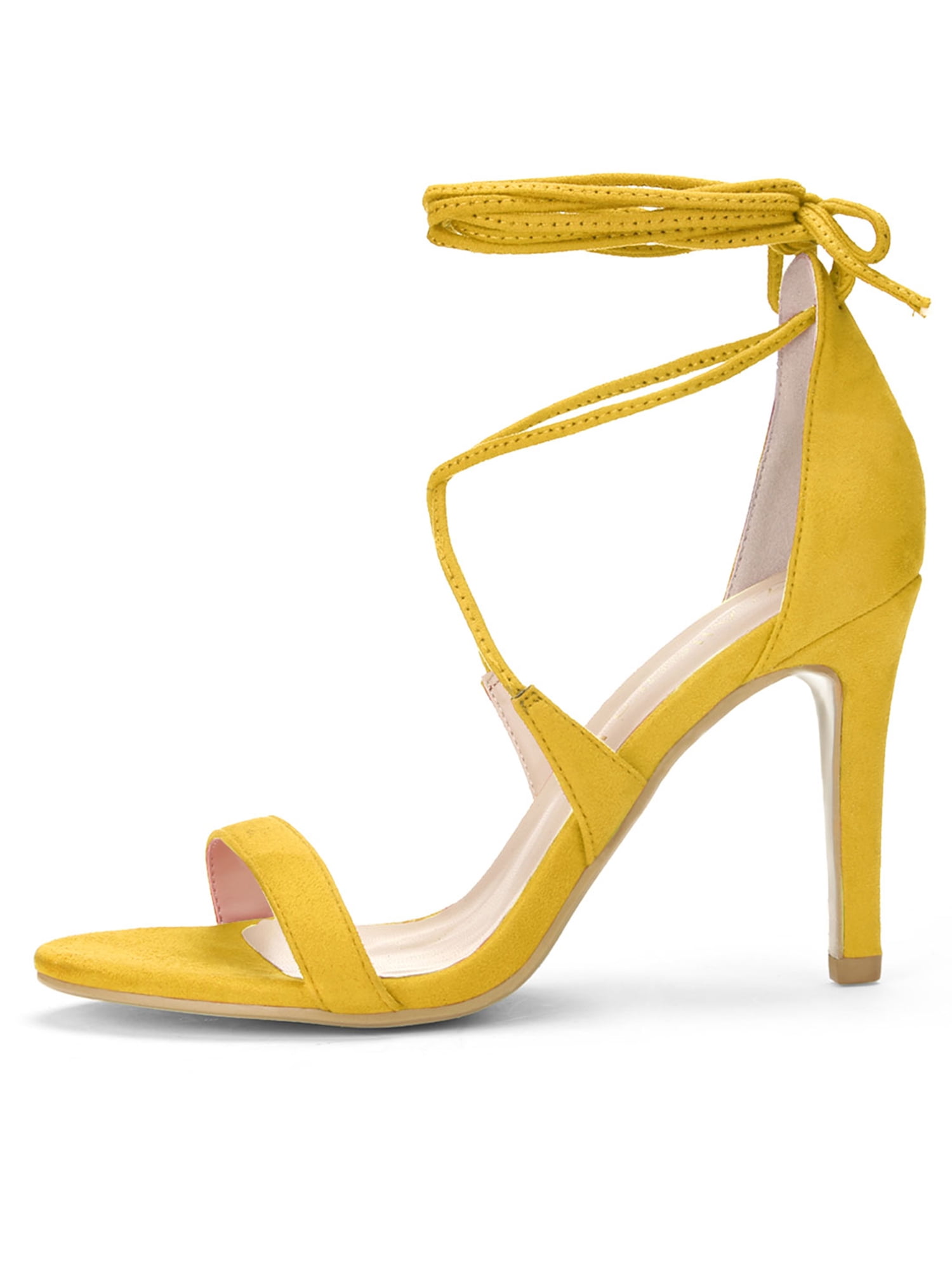 DARING DIVA Women Open Toe Stiletto High Heel Lace-Up Black Sandals 7 Yellow