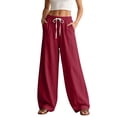thumbnail image 2 of Maqroz Linen Pants for Women Drawstring Elastic Waist Wide Leg Trousers Casual Baggy Lounge Slacks Summer Holiday Beach Vacation Wear, 2 of 8