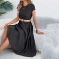 thumbnail image 4 of MOJOGO Dresses for Women Short Sleeve Round Neck Midi Dress Summer Pleated Dress with Pockets A Line Casual Dress Black M, 4 of 8