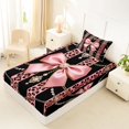thumbnail image 5 of spefrowx Retro Baroque Leopard Print Bow Twin Sheets for Girls, Black Coral Pearl Stripe Bedding, 3-Piece, 1 Flat Sheet, 1 Fitted Sheet and 1 Pillowcase, 5 of 6