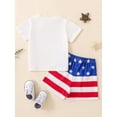 thumbnail image 3 of GXFC Toddler Baby Boys 4th of July Clothes Infant Boys Independence Day Summer Playsuit Letter Print Short Sleeve T-Shirts Top+Stars Stripe Print Shorts Outfits 2Pcs 6M-4Y, 3 of 9