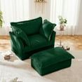 thumbnail image 4 of Gewnee Deep Seat Armchair with Ottoman and Two Pillows – Green Corduroy Accent Chair for Living Room, 4 of 24