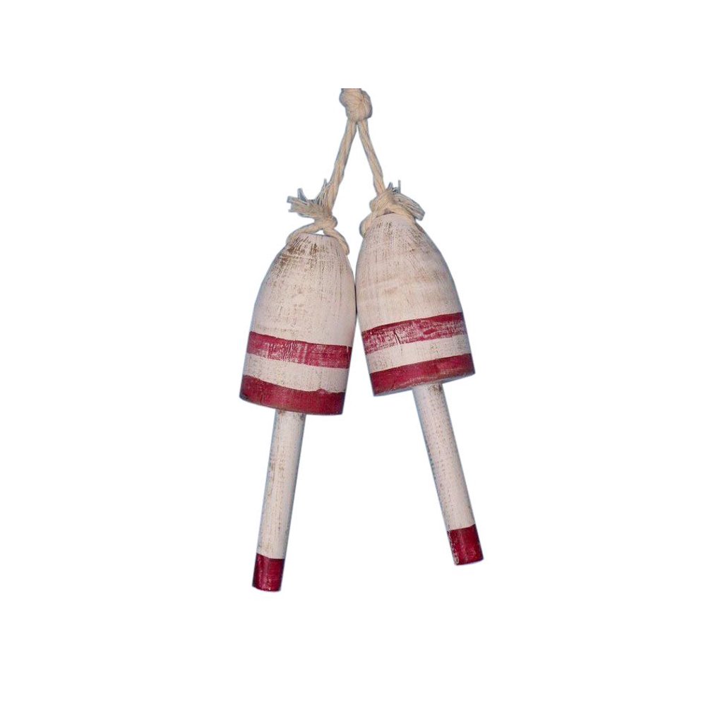 Wooden Vintage Dark Red Maine Lobster Trap Buoy 7" - Set of 2