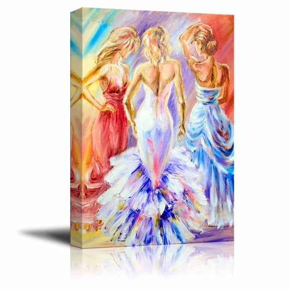 Canvas Prints Wall Art - Beautiful Women/Ladies at The Ball/Dancing Party in Oil Painting Style- 16" x 24"