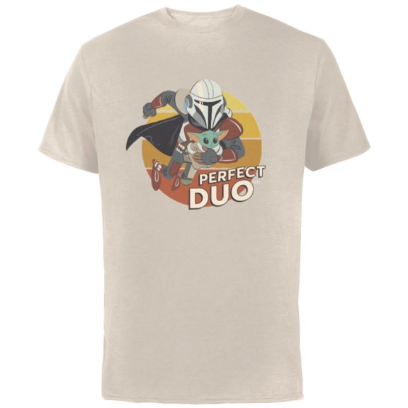 Star Wars The Mandalorian Mando and Grogu Perfect Duo - Short Sleeve Cotton T-Shirt for Adults - Customized-Natural