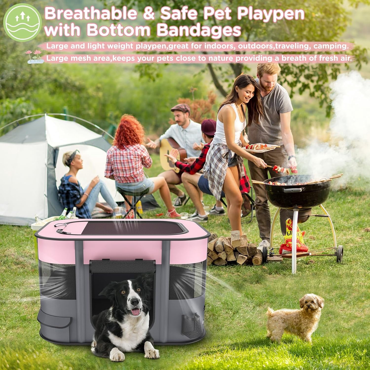 BEBANG Pet Playpen for Dog Cat Rabbit, Portable Foldable Exercise Pen Tent, Breathable Shade Cover, Indoor Outdoor Travel Use