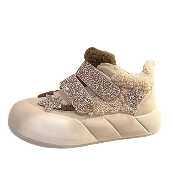 XXWXYD Big Girls Boots Fashion Autumn and Winter Children Boots Boys and Girls Ankle Boots Thick Soles Non Slip Solid Color Simple British Style(7-8 Years,Beige)