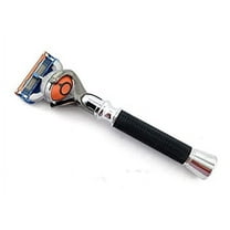 G.B.S Men's Grooming Deluxe 5 Blade Compatible Razor Anti Slip Long Textured Handle Proglide Stainless Chrome Gunmetal Black Comfortable Shave Sharp Blades Convenient To Use Effortless Glide