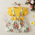 thumbnail image 2 of Baby Outfits Short Sleeve Floral Printing Tops Vest Dress Headbands 3Pcs Casual Suit Girl Clothes Yellow 6 Months-9 Months, 2 of 7