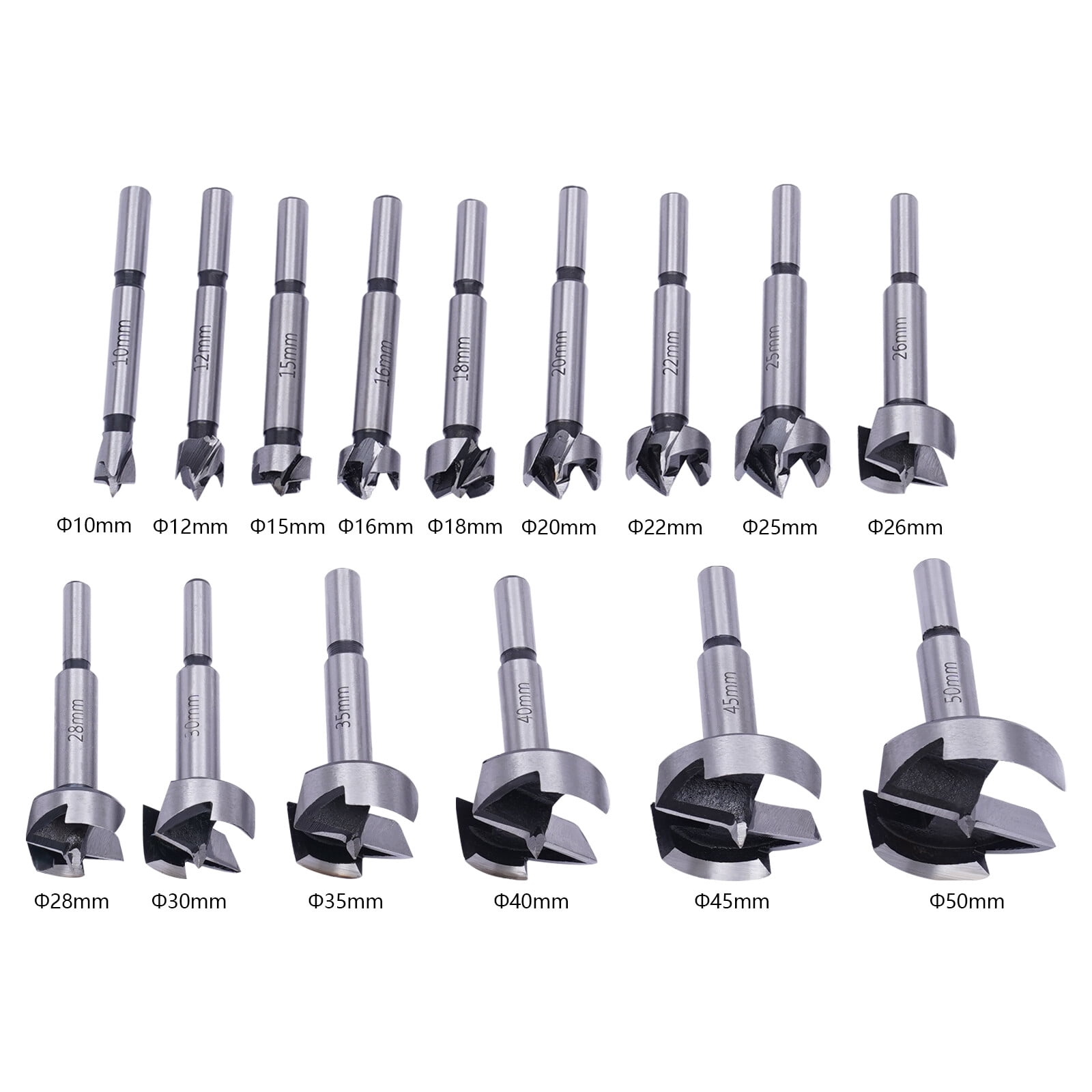 15 piece Drill Bit Set-Forstner Professional Woodworking Drill Bit Set Silver for Woodworking Repair