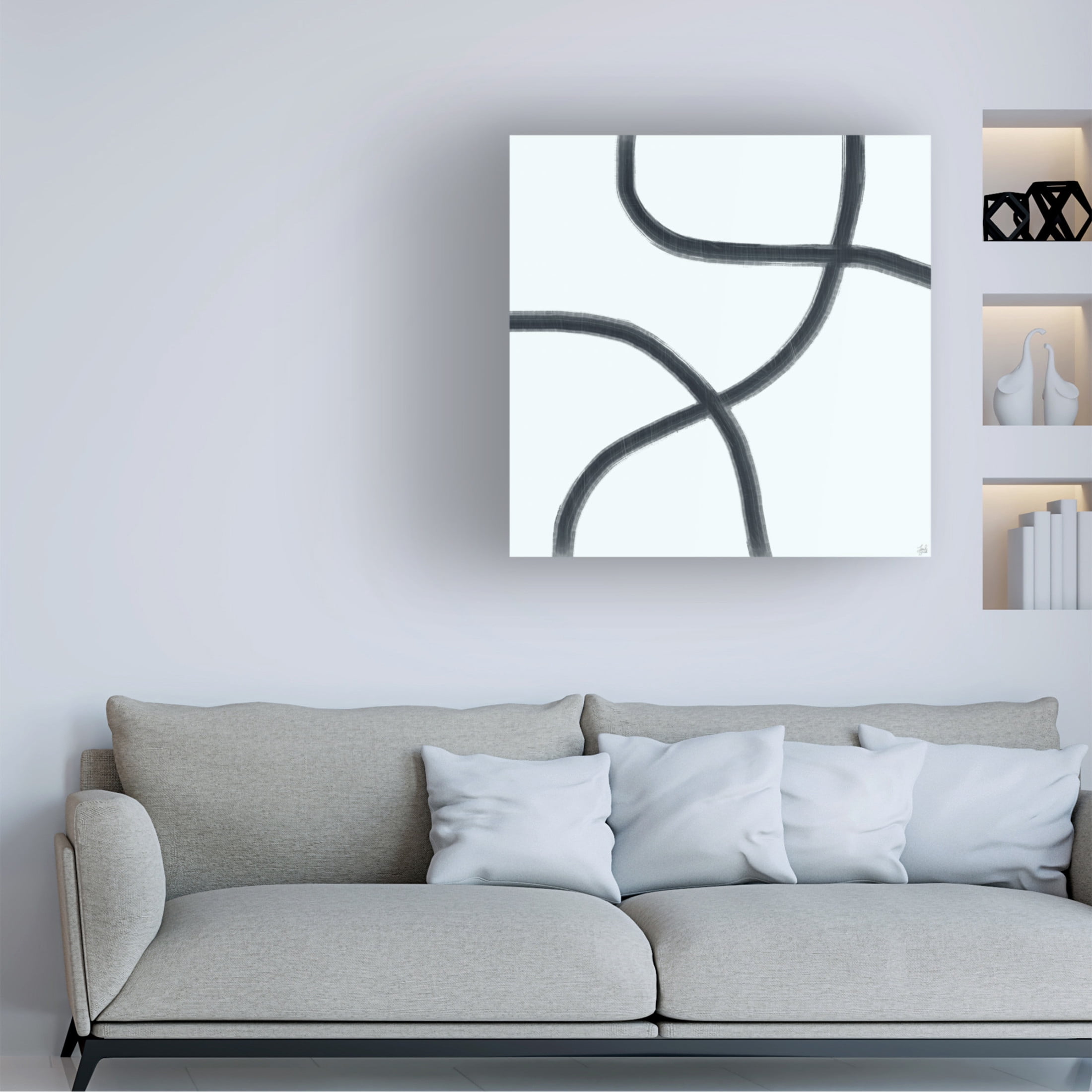 Canvas Wall Art - Line and Brush 'Single Wanderings 6' Wall Art for Living Room, Bedroom, or Office Décor by Trademark Fine Art - 14 x 14 Inches
