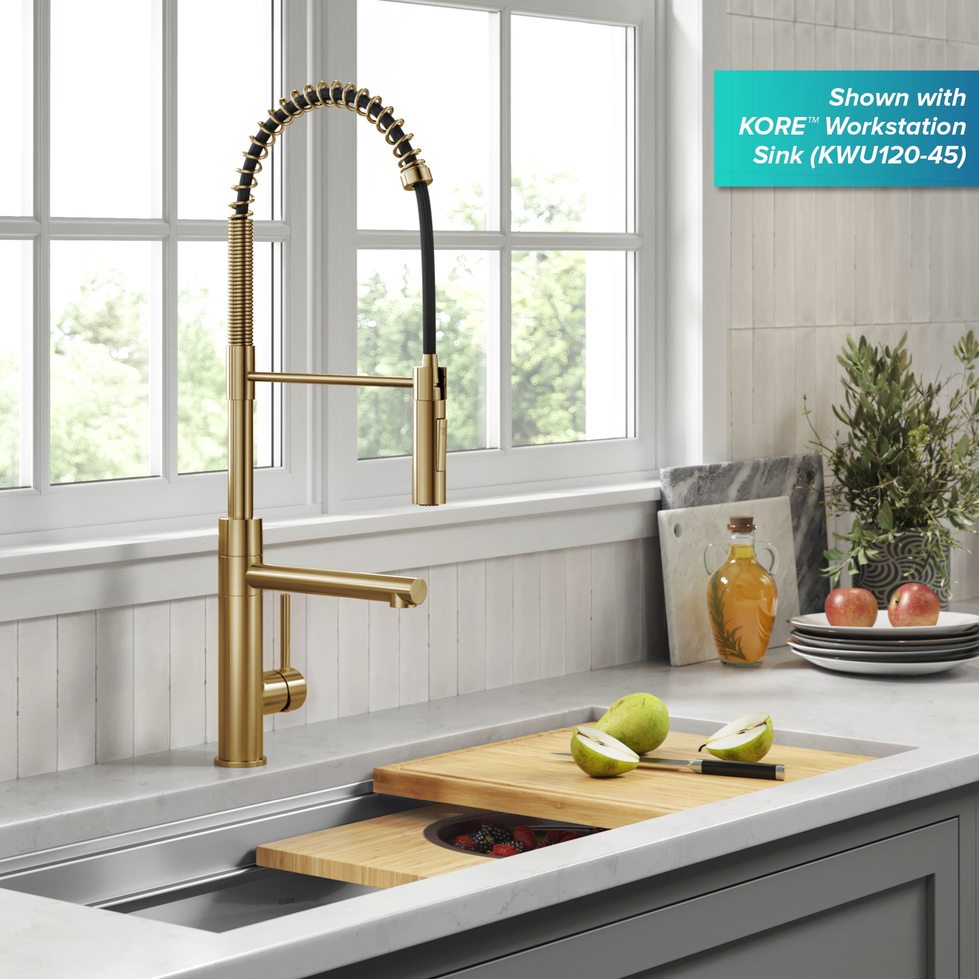 Kraus Artec Pro Commercial Style Pull-Down Single Handle Kitchen Faucet with Pot Filler in Brushed Brass