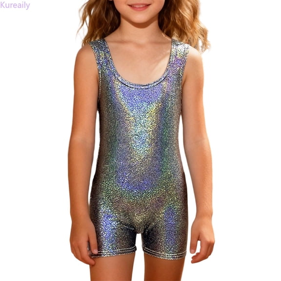 Kureaily Girls Sequin Tank Bodysuit With Shorts Sleeveless Leotard For Dance Gymnastics Performance Stretch Fit Comfortable Activewear 100