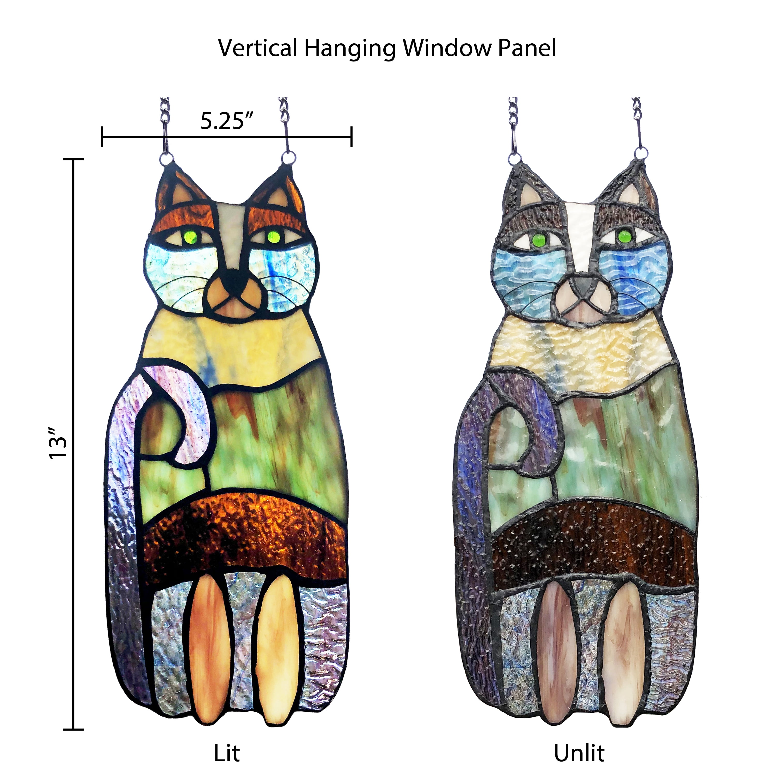 River of Goods  13-in. Crazy Cat Stained Glass Window Panel Purple