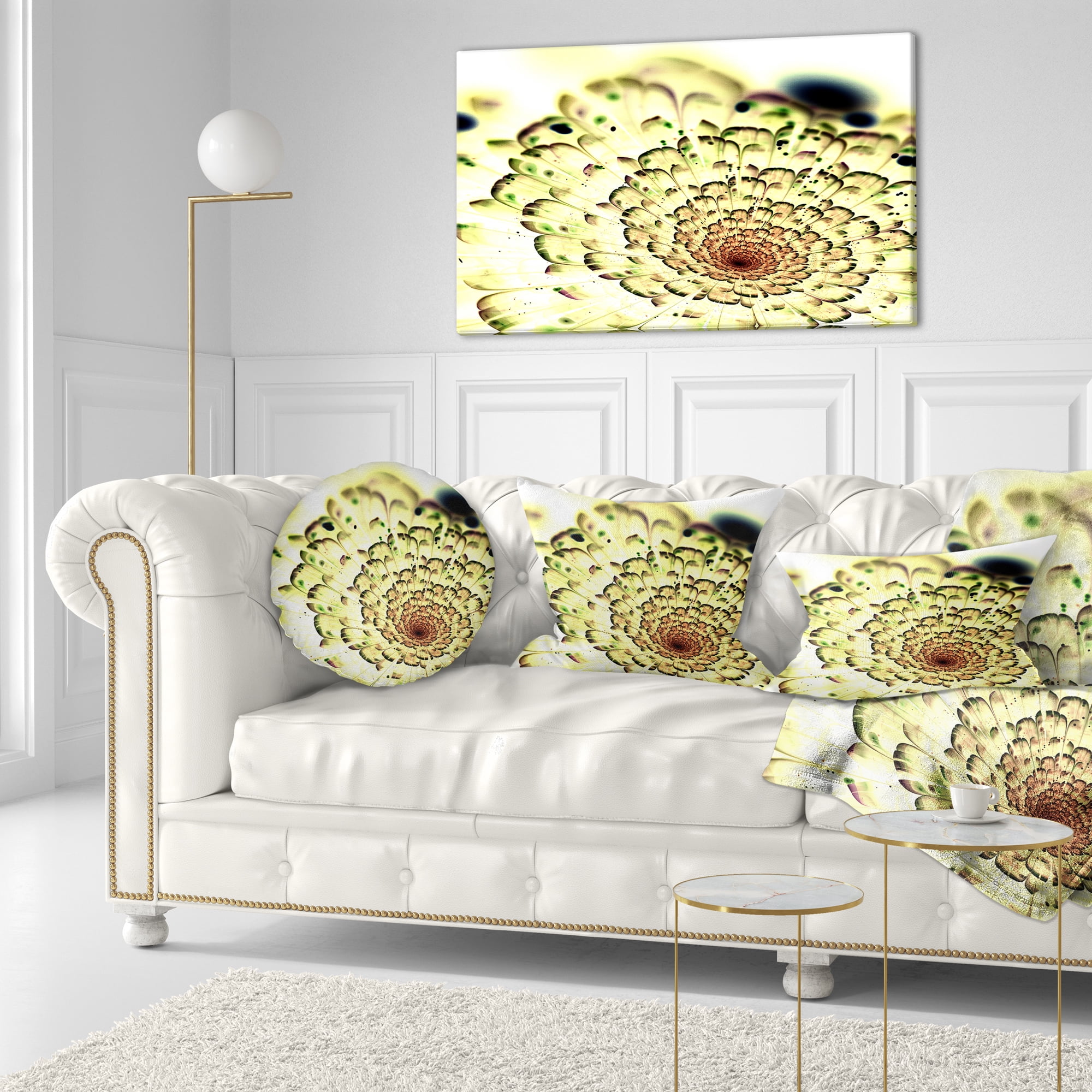 Designart Green Light Fractal Flower Pattern - Abstract Throw Pillow - 12x20