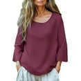 thumbnail image 6 of Aoochasliy Linen Shirts for Women Neck Crewneck 3/4 Sleeve Loose Dressy Casual Blouses Solid Color Casual Spring Tops Summer, 6 of 7