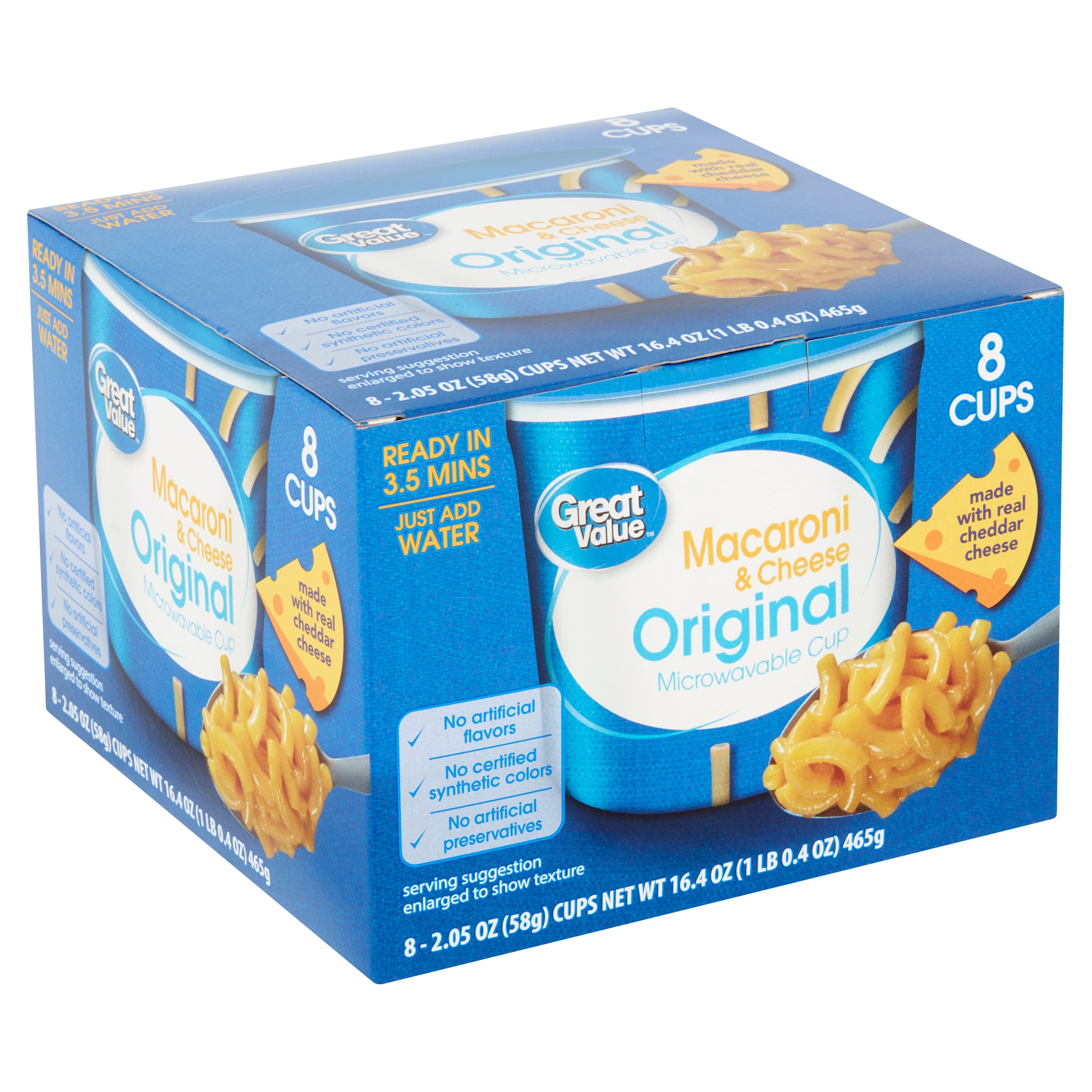 Great Value Original Macaroni & Cheese, 2.05 oz, 8 count