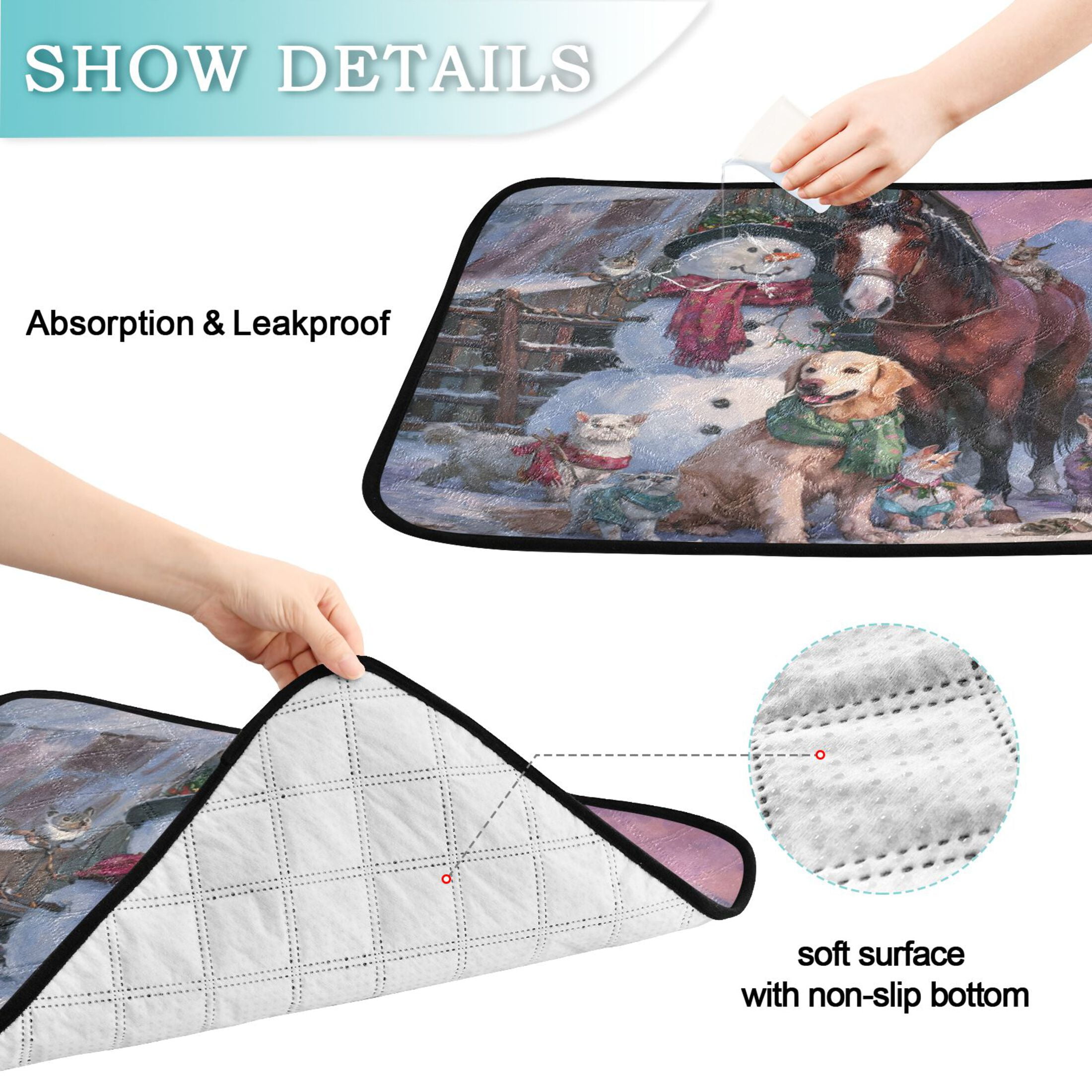 Qxltty Farm Snowman Cat litter Pads Pet Set of 3 Diaper Mats Center Anti-leakage Layer Absorbent Soft and Comfortable