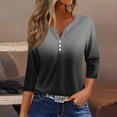 thumbnail image 2 of Xuboway 3/4 Length Sleeve Womens Tops Button Down Summer V Neck Shirts Henley Blouses Dressy Fashion Three Quarter Length Sleeve Blouse Clothes, 2 of 3