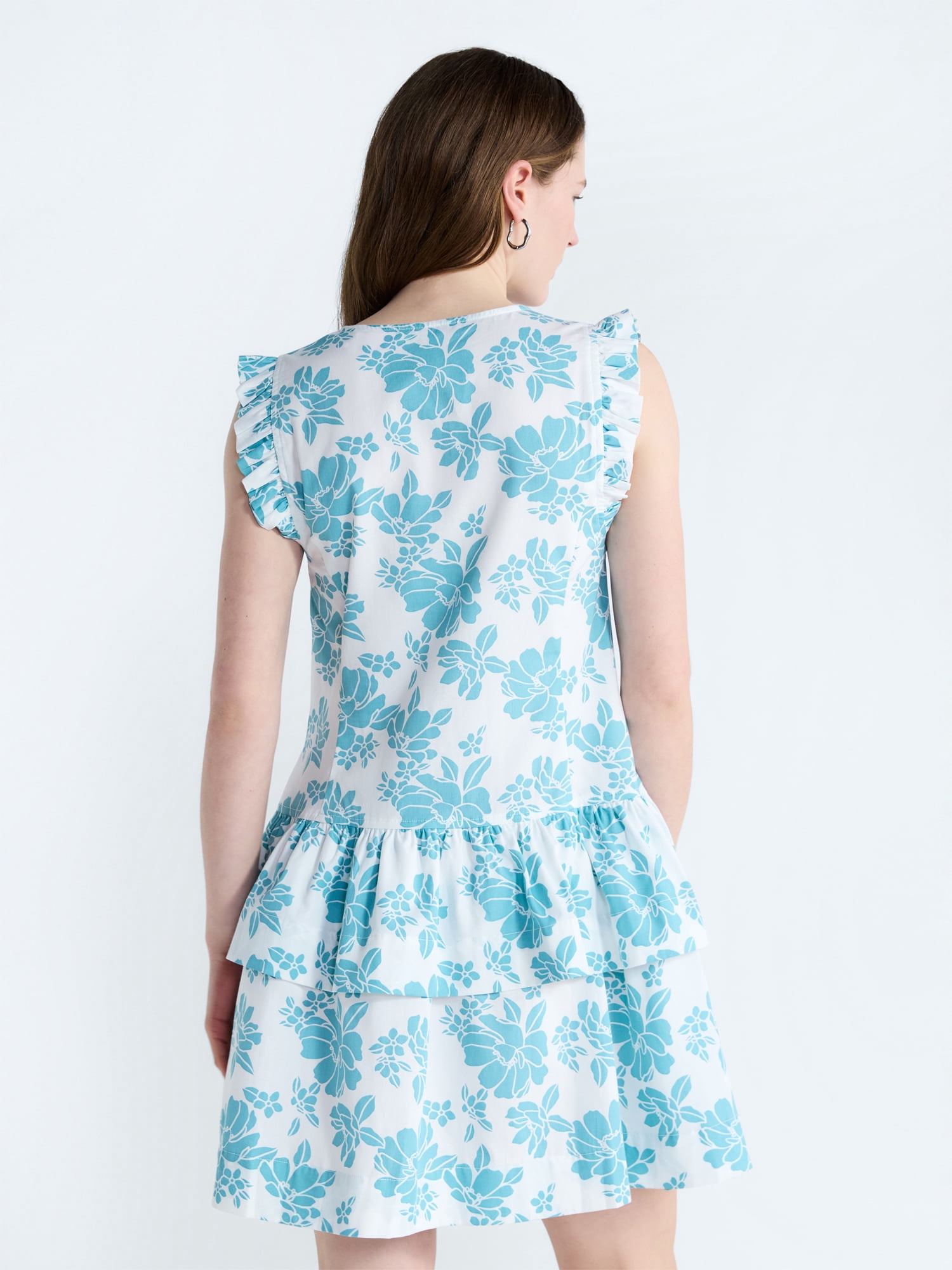 Free Assembly Women's Button Front Cotton Mini Dress with Flutter Sleeves, Sizes XS-XXL