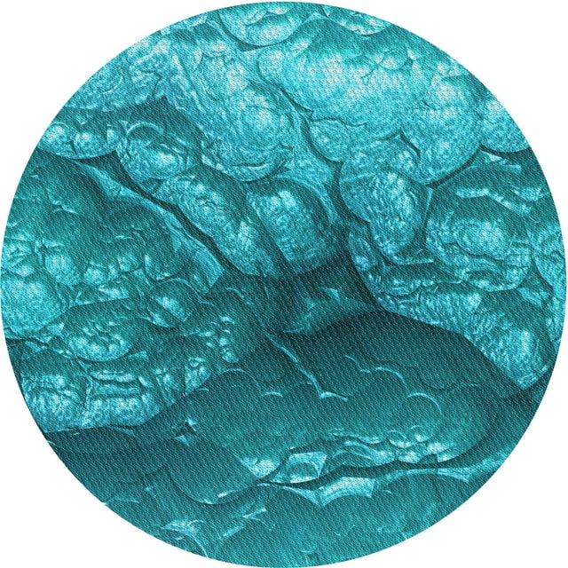 Ahgly Company Machine Washable Indoor Round Transitional Dark Cyan Green Area Rugs, 8' Round