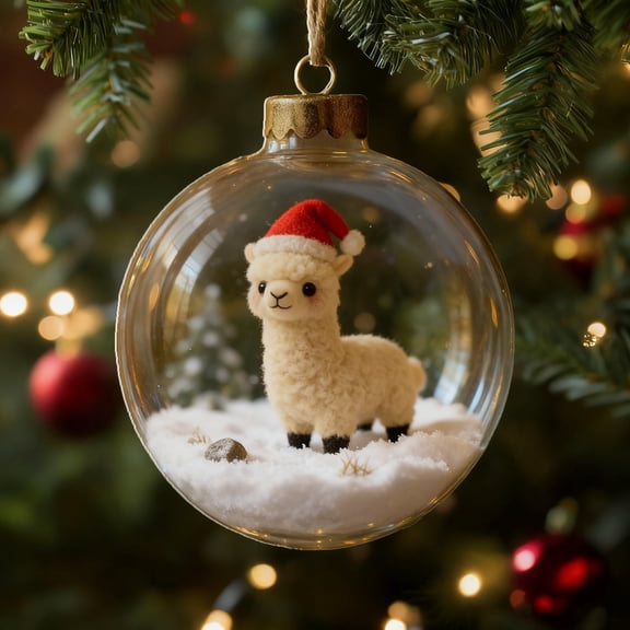 Christmas Six-Animal Snow Globes Ornament Set - Glass Balls with Santa Hat Figures and Mini Landscapes, Metal Top Rope Hanger, Ideal Holiday Gift for Tree, Home and Office