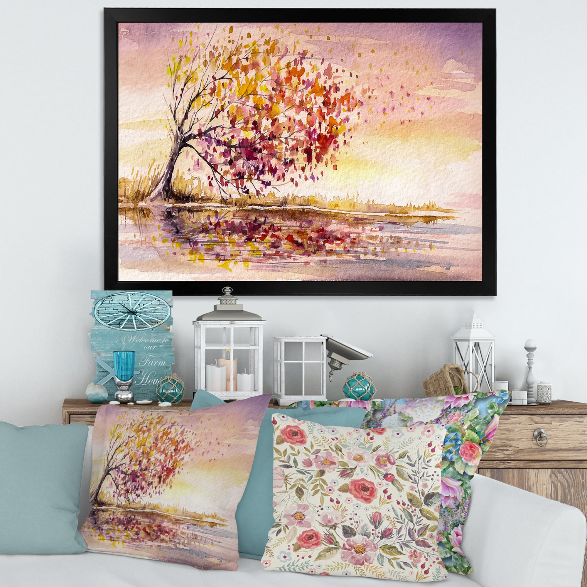 Designart 'Orange and Yellow Autumn Tree' Traditional Framed Art Print